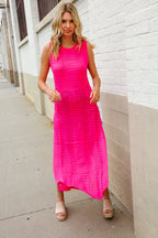 The Perfect Find Hot Pink Pointelle Sleeveless Side Slit Midi Coverup