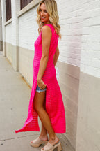 The Perfect Find Hot Pink Pointelle Sleeveless Side Slit Midi Coverup