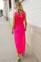 The Perfect Find Hot Pink Pointelle Sleeveless Side Slit Midi Coverup