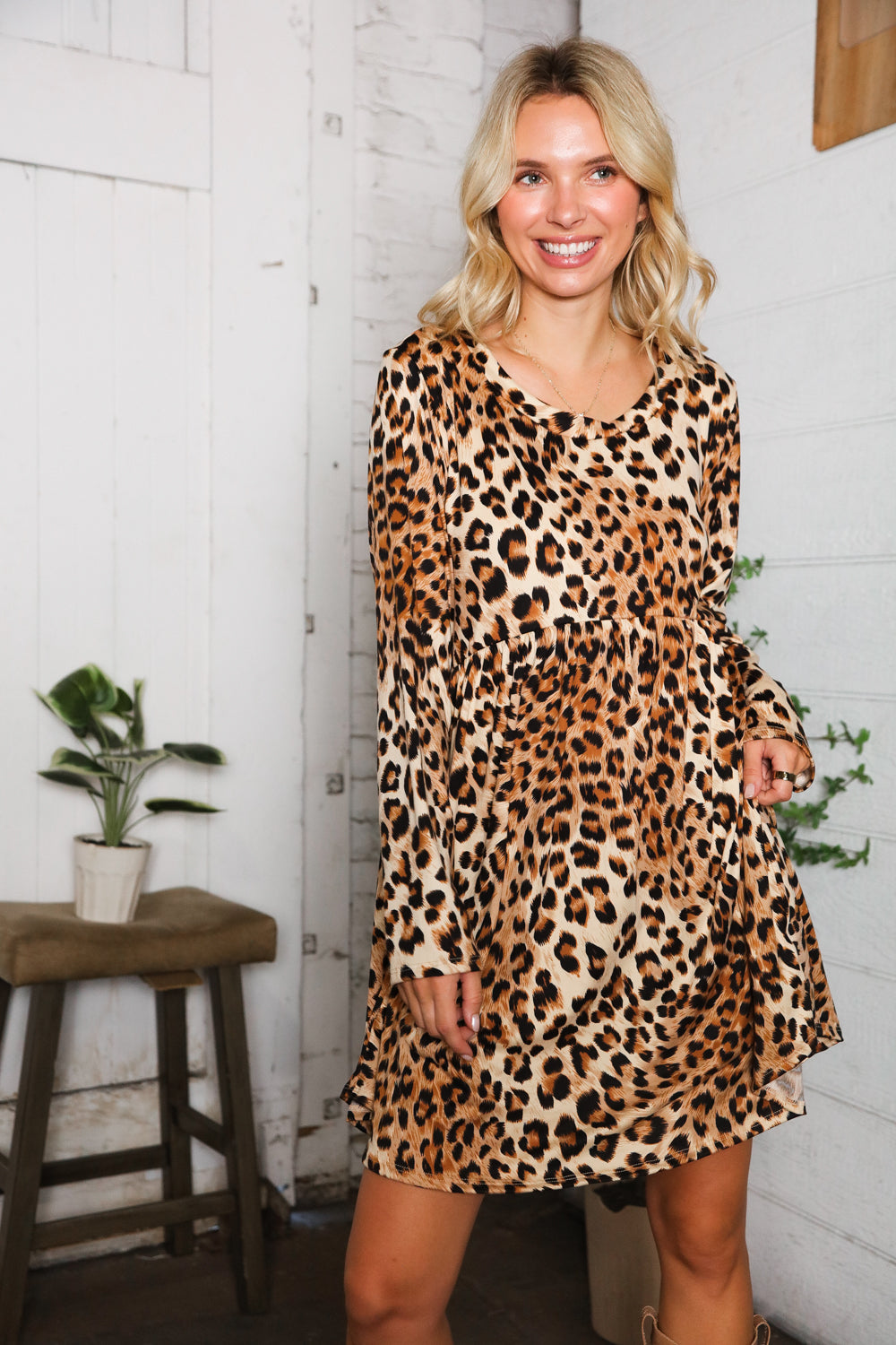 Sweet & Spotted Leopard Babydoll Tunic Dress