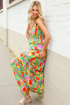 Sunny Days Abstract Print Tiered Ruffle Smocked Sleeveless Maxi