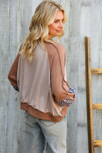 Lock Eyes Taupe & Animal Print Dolman Colorblock Terry Top