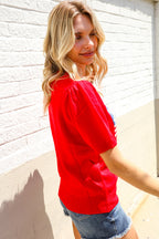 American Flag Bubble Short Sleeve Jacquard Sweater Knit Pullover