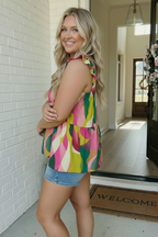 Abstract Print Ruffle Sleeve Babydoll Top
