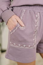 A Little Bit of Comfort Embroidered Top and Bottom Set in Dusty Mauve