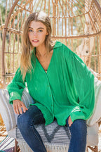 The Grass is Always Greener Pleated Silk Blouse