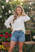 Pretty in White Puff Sleeve Button Top
