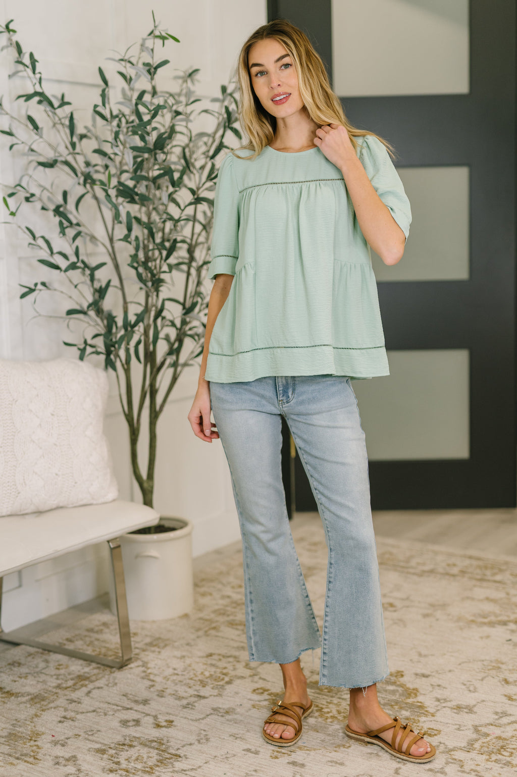 Caught You Looking Crinkle Woven Blouse