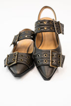 Crazy Train Buckle Pointy Toe Flats