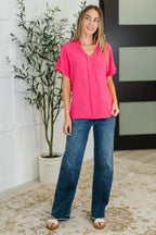 PREORDER: Crinkle Wove V-Neck Blouse in Four Colors