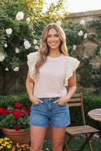 Sweet Stripe Ruffle Sleeve Top