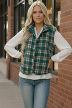 Put Together Evergreen Plaid Quilted Puffer Vest
