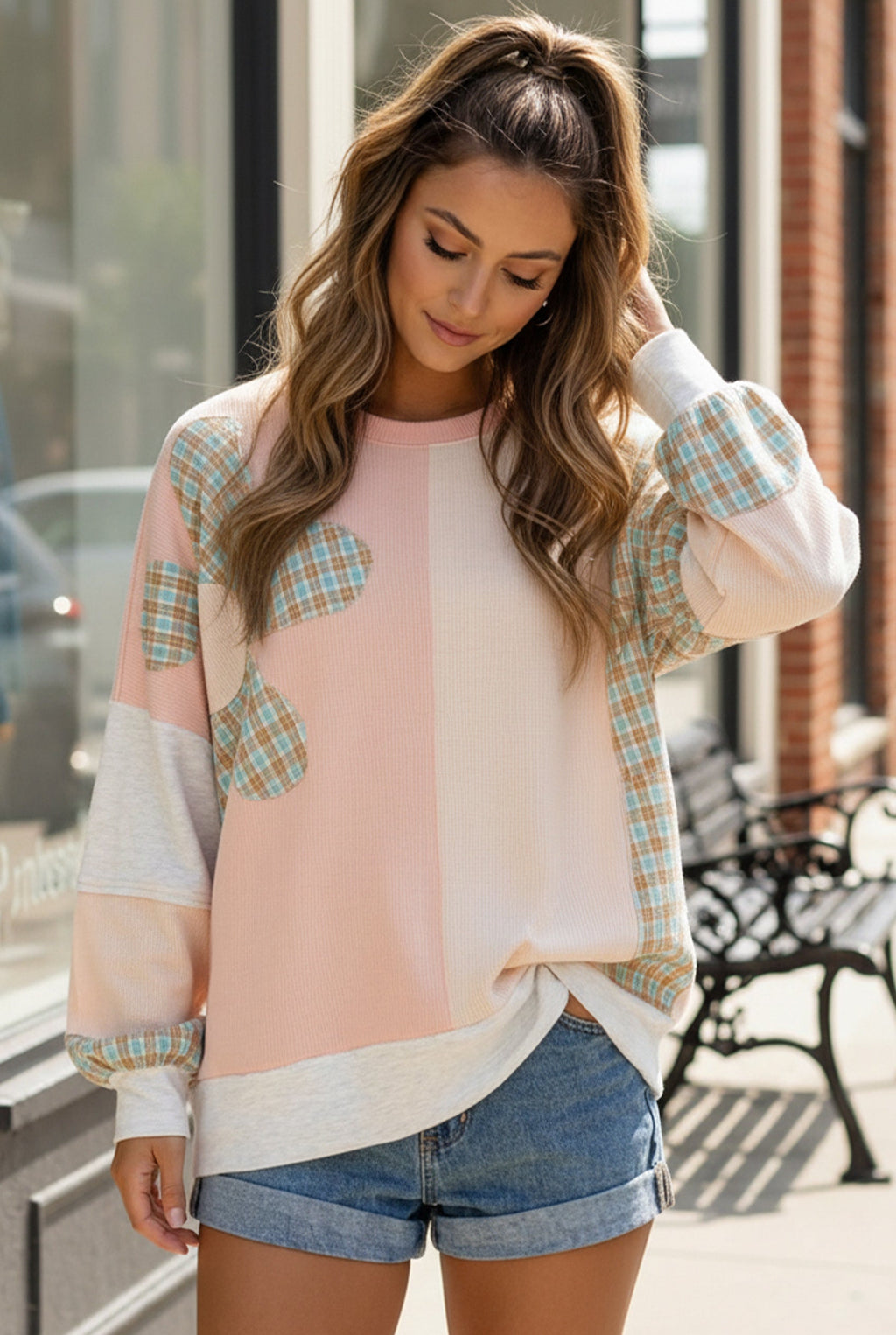 Sunday Peach Patchwork Top