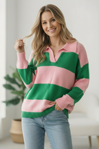 I'll Be On The Sidelines Green and Pink Sweater