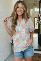 Patchwork Floral Puff Sleeve Top