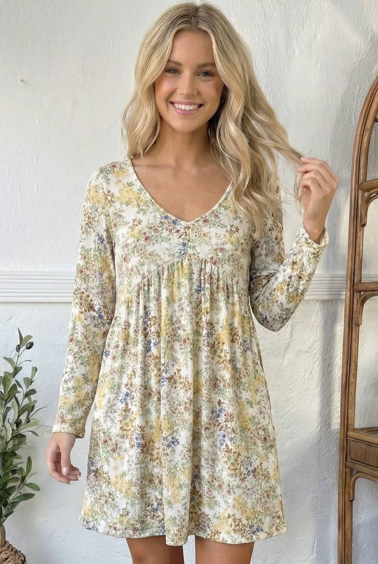 Small Town Sweetheart V Neck Dress