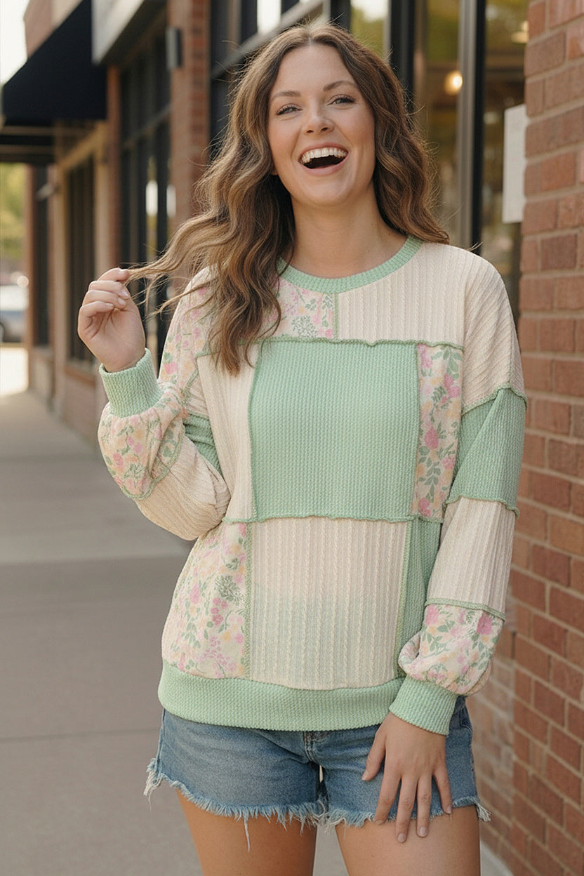 Floral Fields Mint Ribbed Colorblock