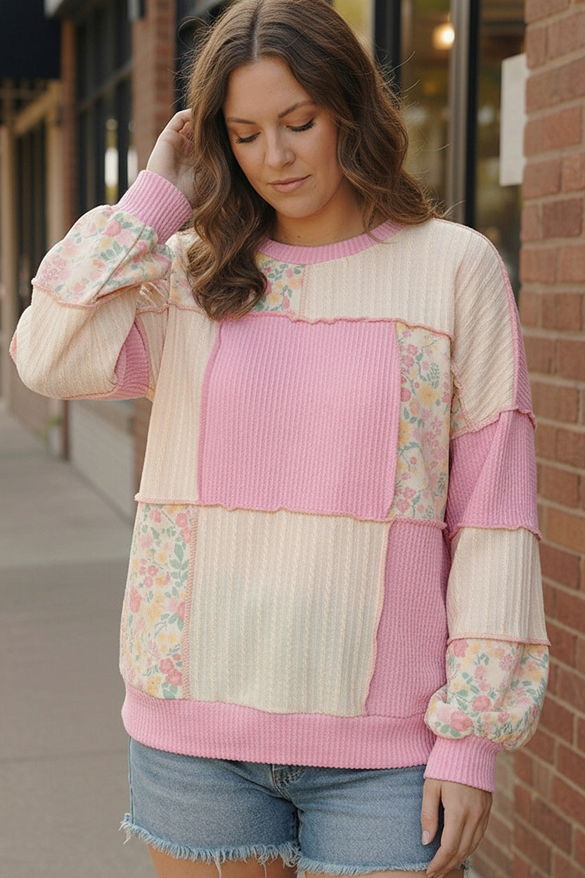 Floral Fields Pink Ribbed Colorblock