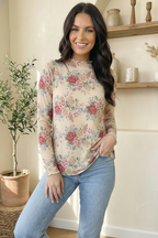 Vintage Petals Oatmeal Long Sleeve Blouse