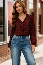 Tangerine Blooms V Neck Blouse