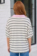 Stripe It Up Polo Tee in Ivory and Pink