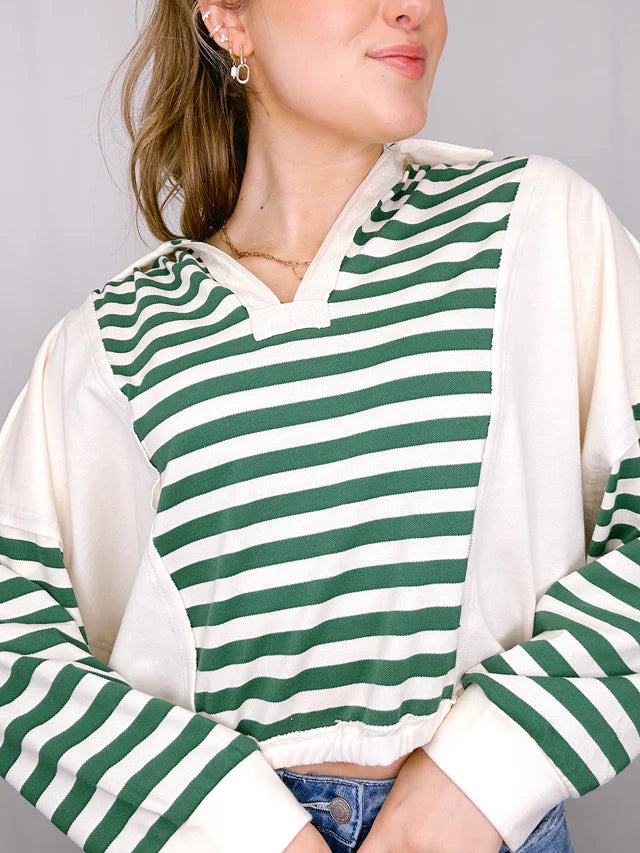 Piper Stripe Collared V Neck Top