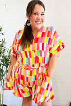 Eyes On You Coral Geo Abstract Surplice Woven Romper