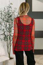 In the Present Plaid Mesh Layering Top in Red