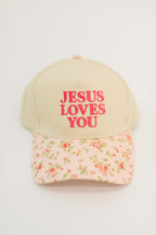 Jesus Loves You Canvas Floral Hat