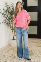 Just My Type Mineral Wash Relaxed Top in Fuchsia