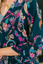 Lizzy Cardigan in Hunter Green Floral Paisley