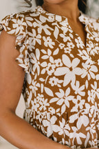 Lizzy Forever Flutter Sleeve Dress in Basic Mocha and White Floral