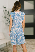 Lizzy Flutter Sleeve Dress in White and Blue Floral