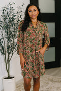 Lizzy Long Sleeve Dress in Olive Paisley