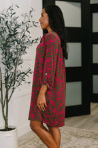 Lizzy Long Sleeve Dress in Pink and Olive Abstract Floral