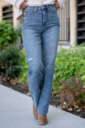Aubree Tummy Control Raw Hem Straight Jean