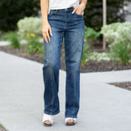 Cecily Mid Rise Seam Detail Straight Leg Jean