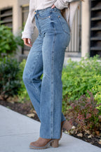 Aubree Tummy Control Raw Hem Straight Jean