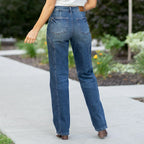 Cecily Mid Rise Seam Detail Straight Leg Jean
