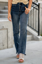 Kayla Button Fly High Rise Straight Leg Jean