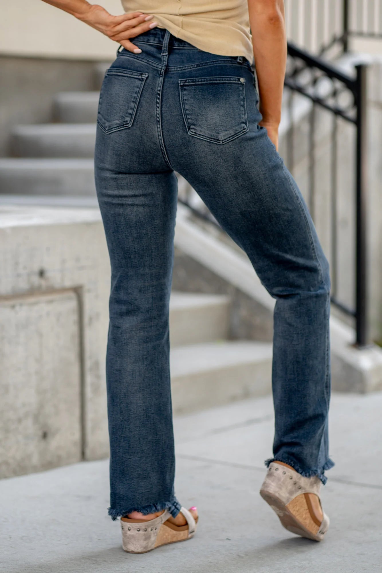 Kayla Button Fly High Rise Straight Leg Jean