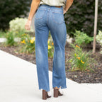 Rebel High Rise Tummy Control Torn Hem Wide Leg Jean