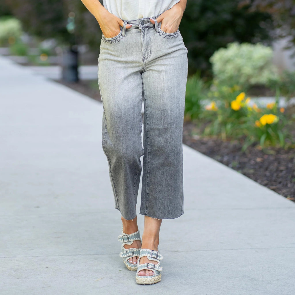 Maddy Wide Leg Embroidered Jean