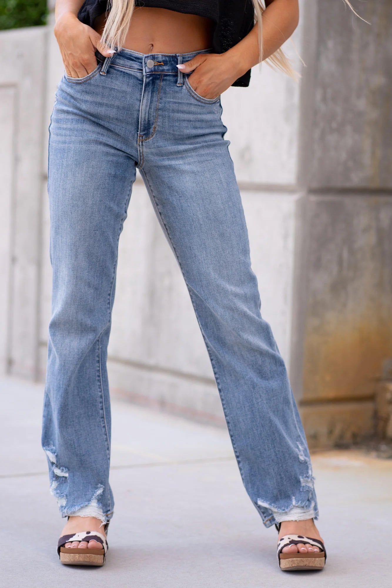 Alexander High Rise Destroyed Straight Leg Jean