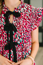 Pattern Pending Bow Detail Dress in Fuchsia and Black