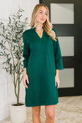 Portfolio Quarter Sleeve Dress in Hunter Green