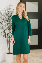 Portfolio Quarter Sleeve Dress in Hunter Green
