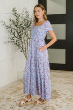 PREORDER: Square Neck Dress in Purple Floral