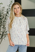 Sweet Ruffle Affair High Neck Blouse in Blue