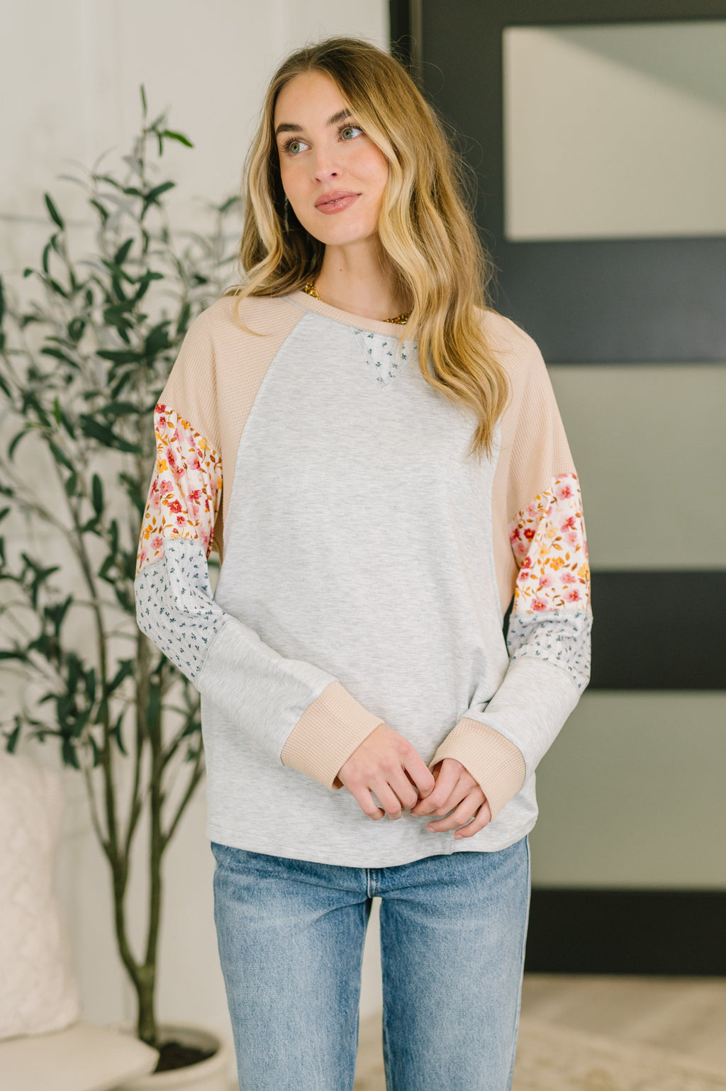 Wondering Aloud Patchwork Long Sleeve Top- 3/3/2026 NEW